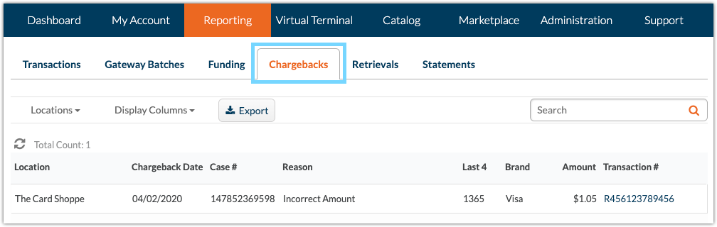 Chargebacks Reporting