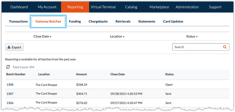 CardPointe Web Reporting Gateway Batchesredesigned