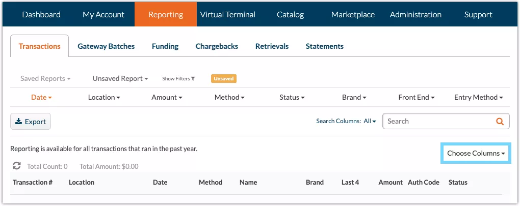 Transaction choose coulumns