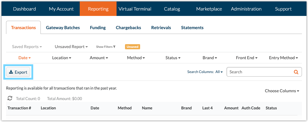 CardPointe Web Reporting Transactions Exporting