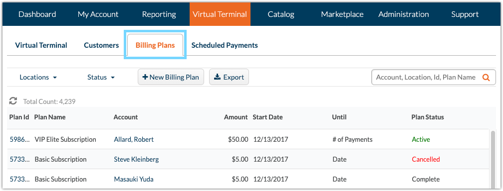 Cardpointe VT Billing Plans