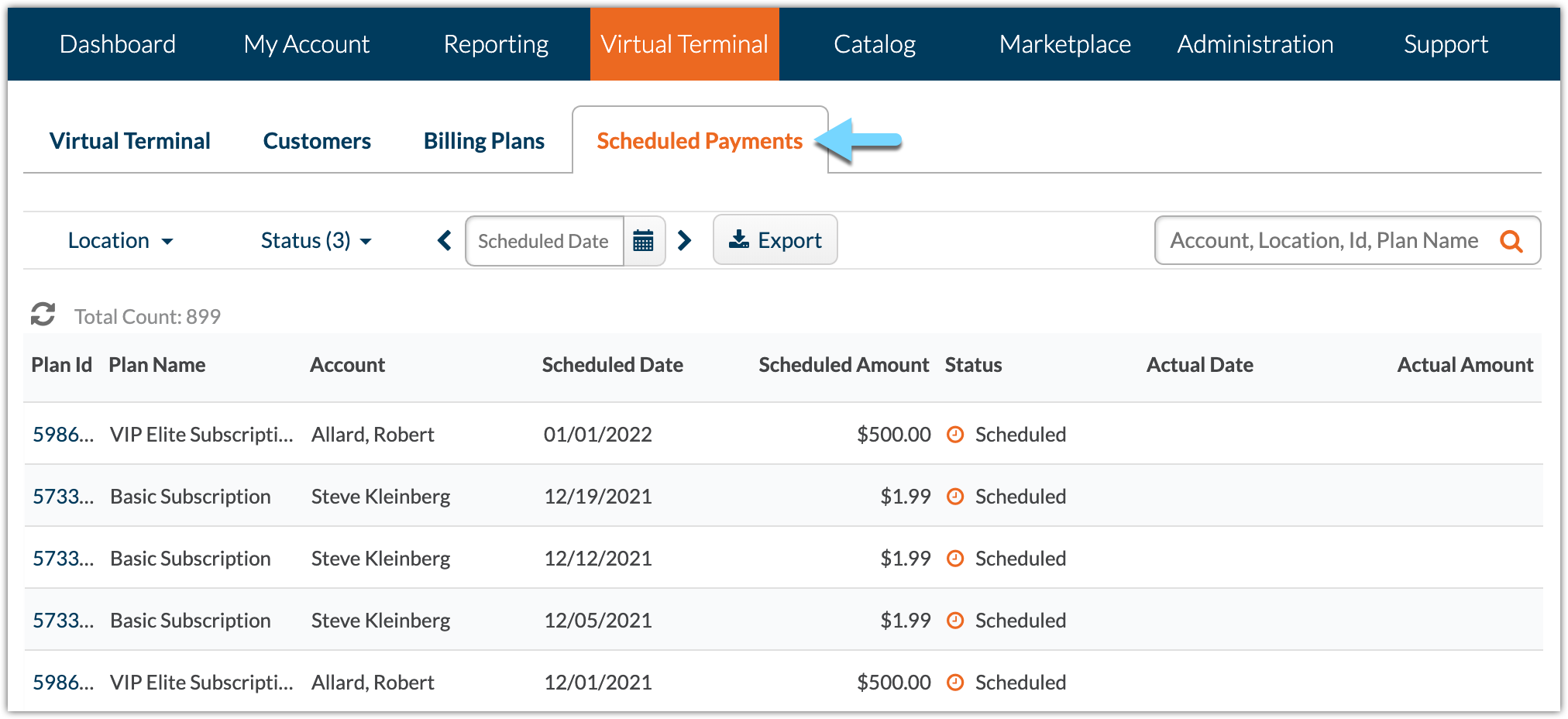 Cardpointe VT scheduled payments